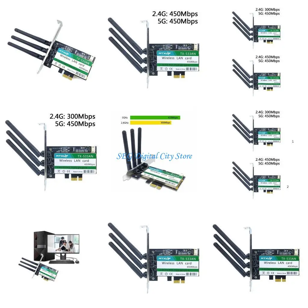 

U75B Двойной полосы 450 Мбит / с TX-533AN 633ANHMW PCI-E 802.11N Сеть беспроводной карты с антенной для 6300 настольных