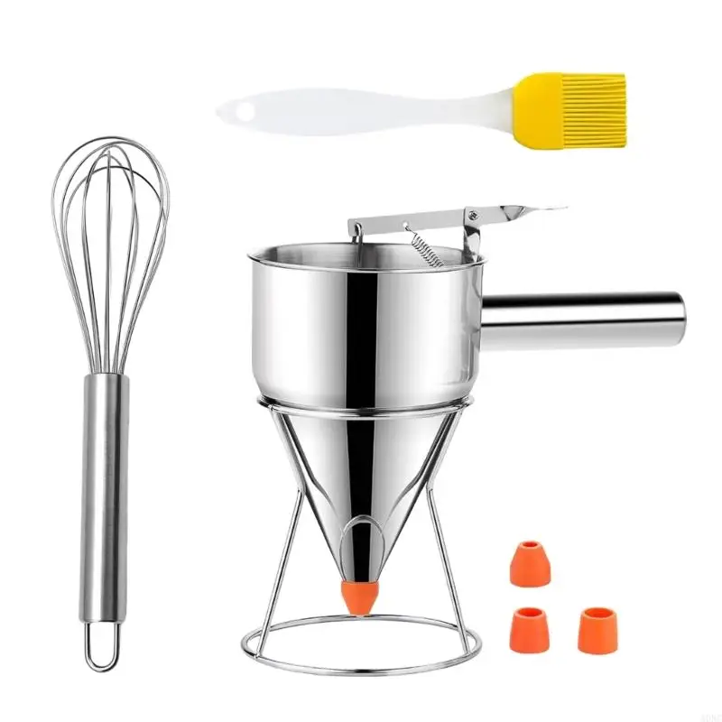 

A0NC Multifuntional Stainless Steel Batter Dispenser Perfect for Pancakes and Funnel Cakes with Easy to Use Stand