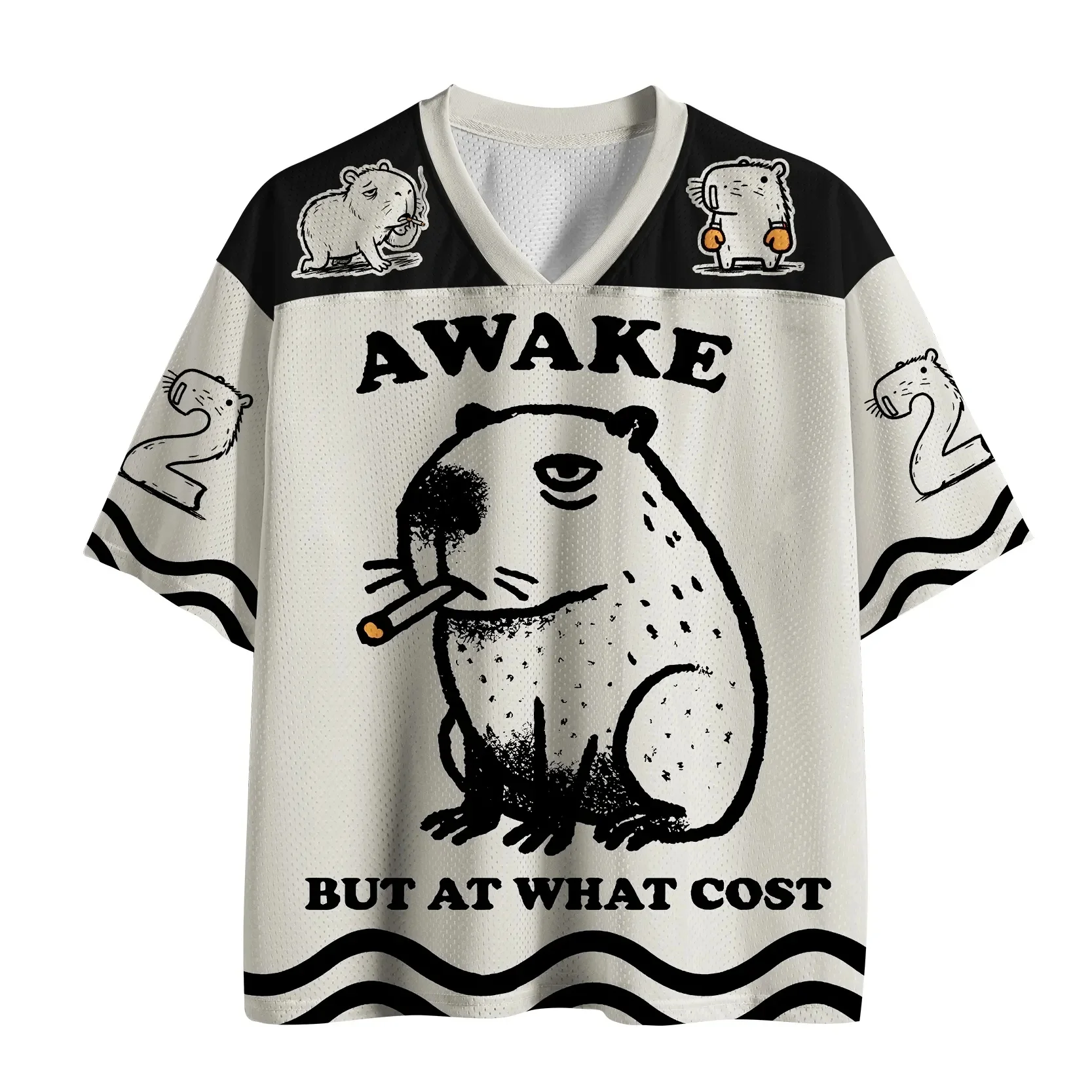 Pufferfish Smoking Funny Printed Men's T-shirt New Fashion V-neck 3D Casual Outdoor Sports Adult Children Parent-child T-shirt