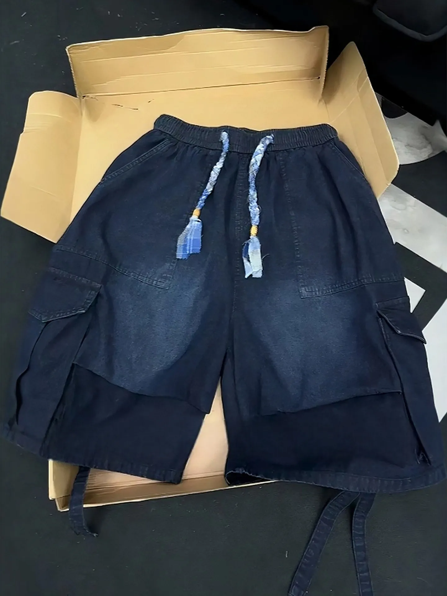 

Blue Denim Straight Leg Thin Summer Pants Men Women Seven-Footers Pleated Umbrella Soldier American High Street Straight Tube