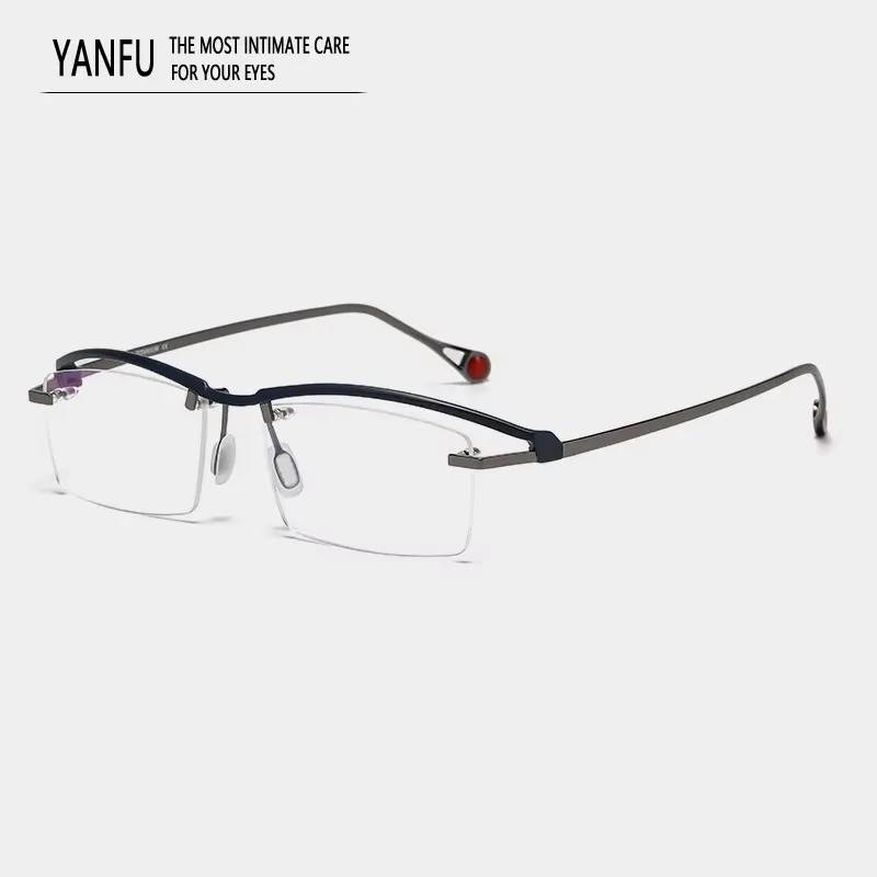 Vintage Pure Titanium Semi-Rimless Glasses Frames Fashion    for Men Women Rectangle Classic Designer Optical Eyeglasses Reading