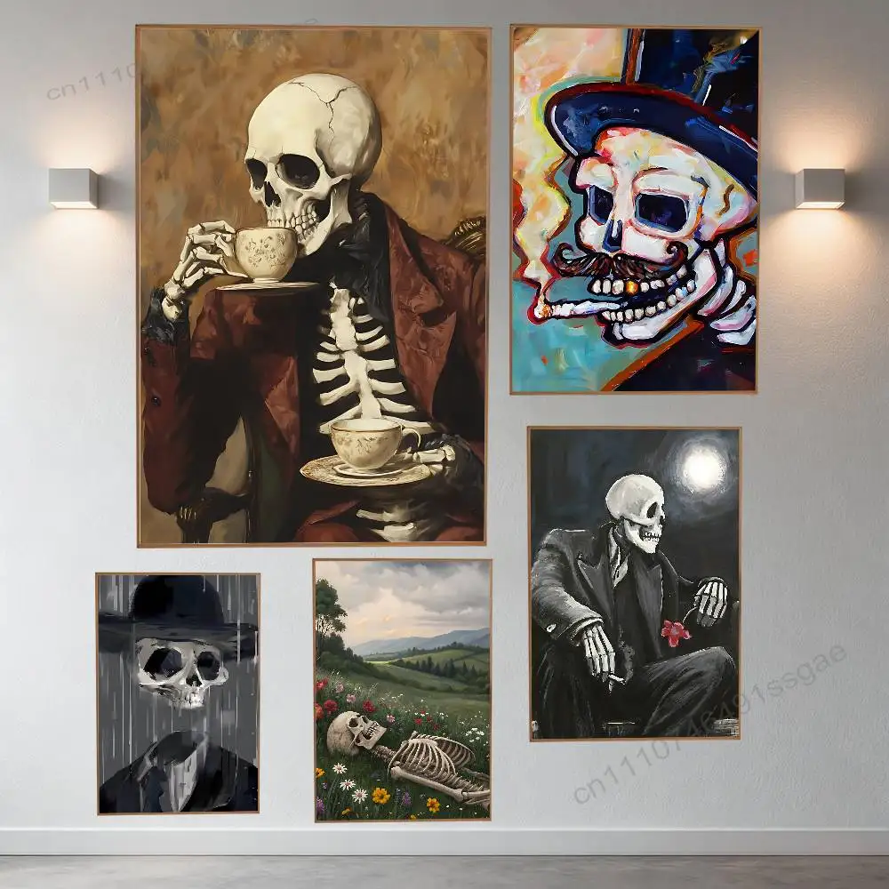 Funny Skull Art Poster Wall For Sticky Decoration Waterproof Home Living Room Bedroom Bar