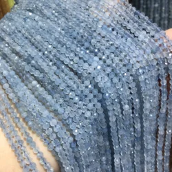 Natural Ice Aquamarines Stone Beads Small Faceted Loose Round Beads for DIY Jewelry Making Necklace Bracelet 14'' Wholesale