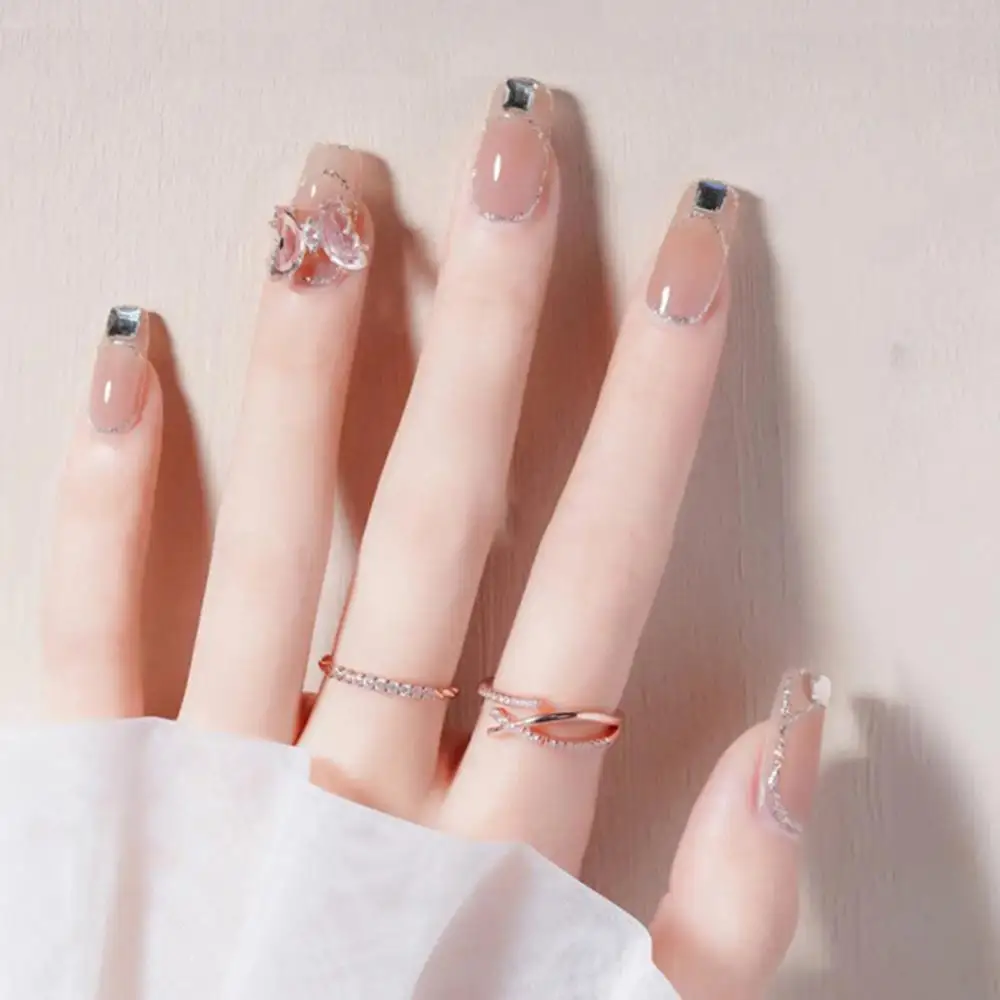 Super Dunne Nepnagels Drukken Op Korte Herbruikbare Met Ontwerpen Set Kunstmatige Kawaii Valse Aangeschoten Stick-On Nails Tips Kunst