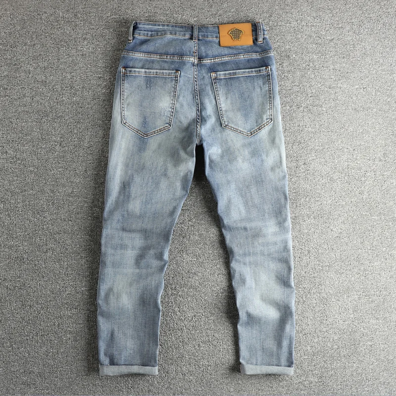 Light Luxury Men's Clothing Retro Trend Patched Ripped Jeans Men's Skinny Spring Summer High-end Long Pants