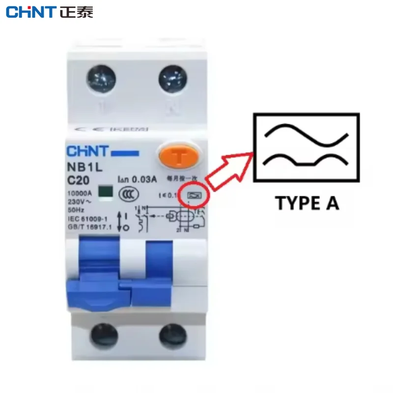 CHINT NB1L RCBO Type A C6~C40 30MA Residual Current Operated Circuit Breaker with Over-current Protection Magnetic