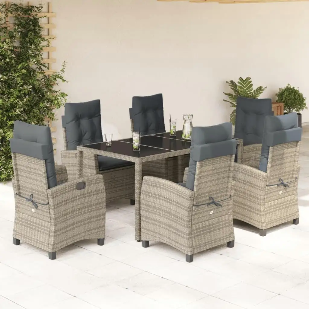 

7 Piece Grey Poly Rattan Garden Dining Set with Adjustable Armrests Outdoor Furniture
