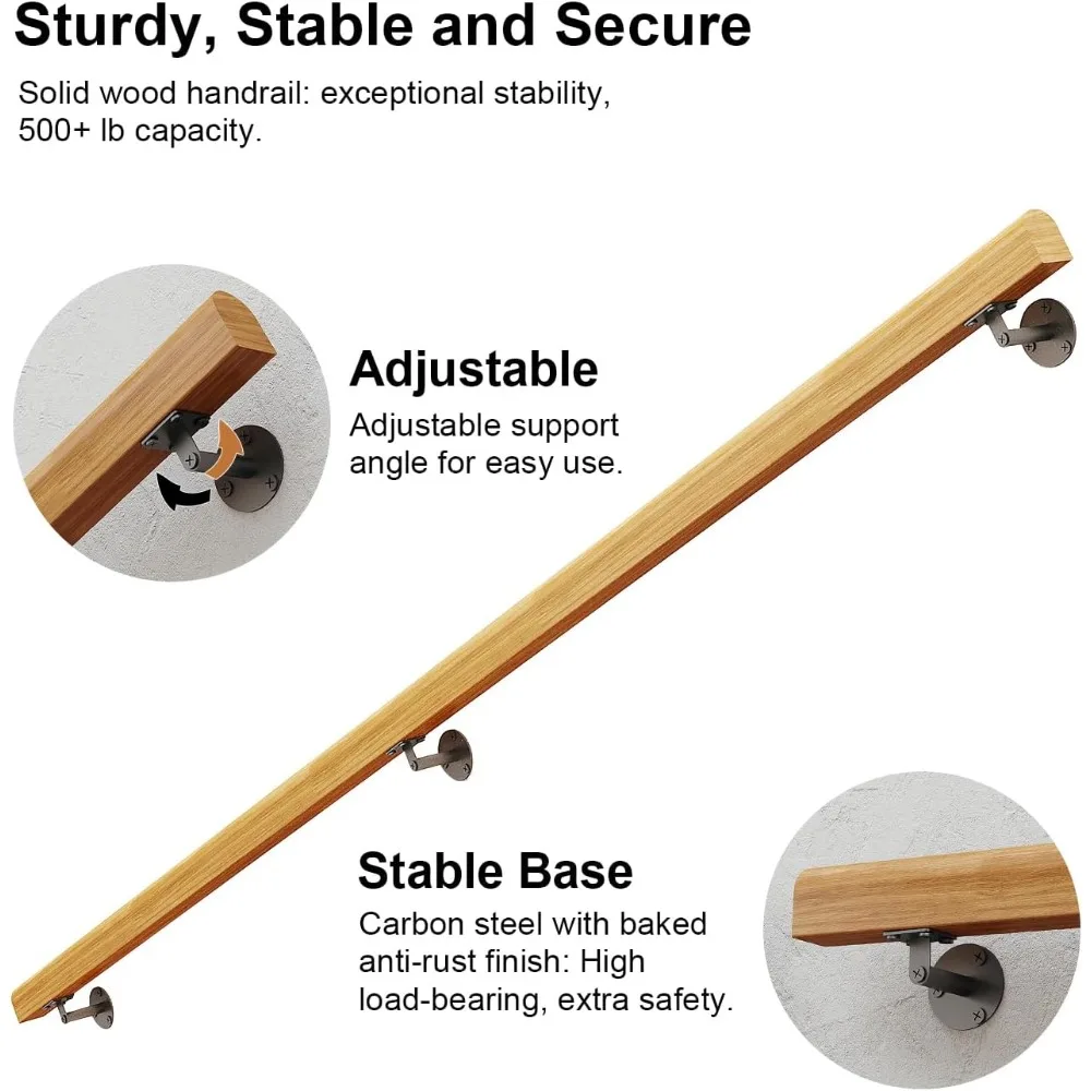 درابزين درج من الخشب الصلب بطول 4 أقدام، داخلي وخارجي، مثبت على الحائط، غير قابل للانزلاق، تصميم آمن لكبار السن والعائلات #2