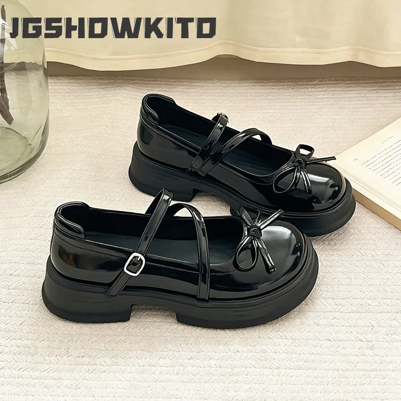 JGSHOWKITO Girls Platform Mary Jane Shoes Bow Decor Children's Leather Shoes Non-slip Catwalk Kids Princess Party Dress Shoes