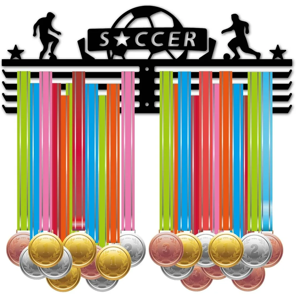 Soccer Medal Hanger Display Sports Medal Holder Over 60+ Medals Award Iron Holder Rack Frame Wall Mounted Hanging for Medalist