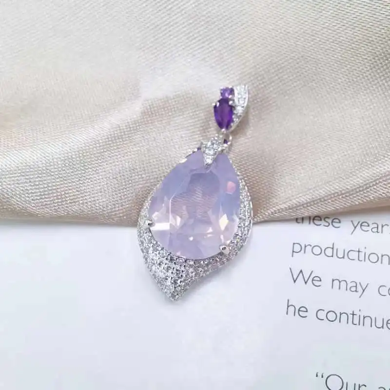 Natural 13*18mm Lavender Amethyst Pendant S925 Silver Inlaid Women Gemstone Pendant, Chain Not Included