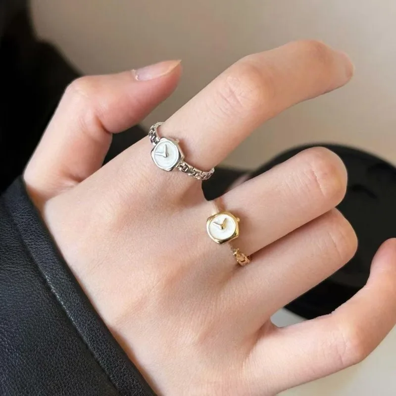 Unique Watch Shaped Opening Ring Minimalist Stackable Metal Finger Ring Trendy Dainty Jewelry for Women Men Daily Wear Gifts