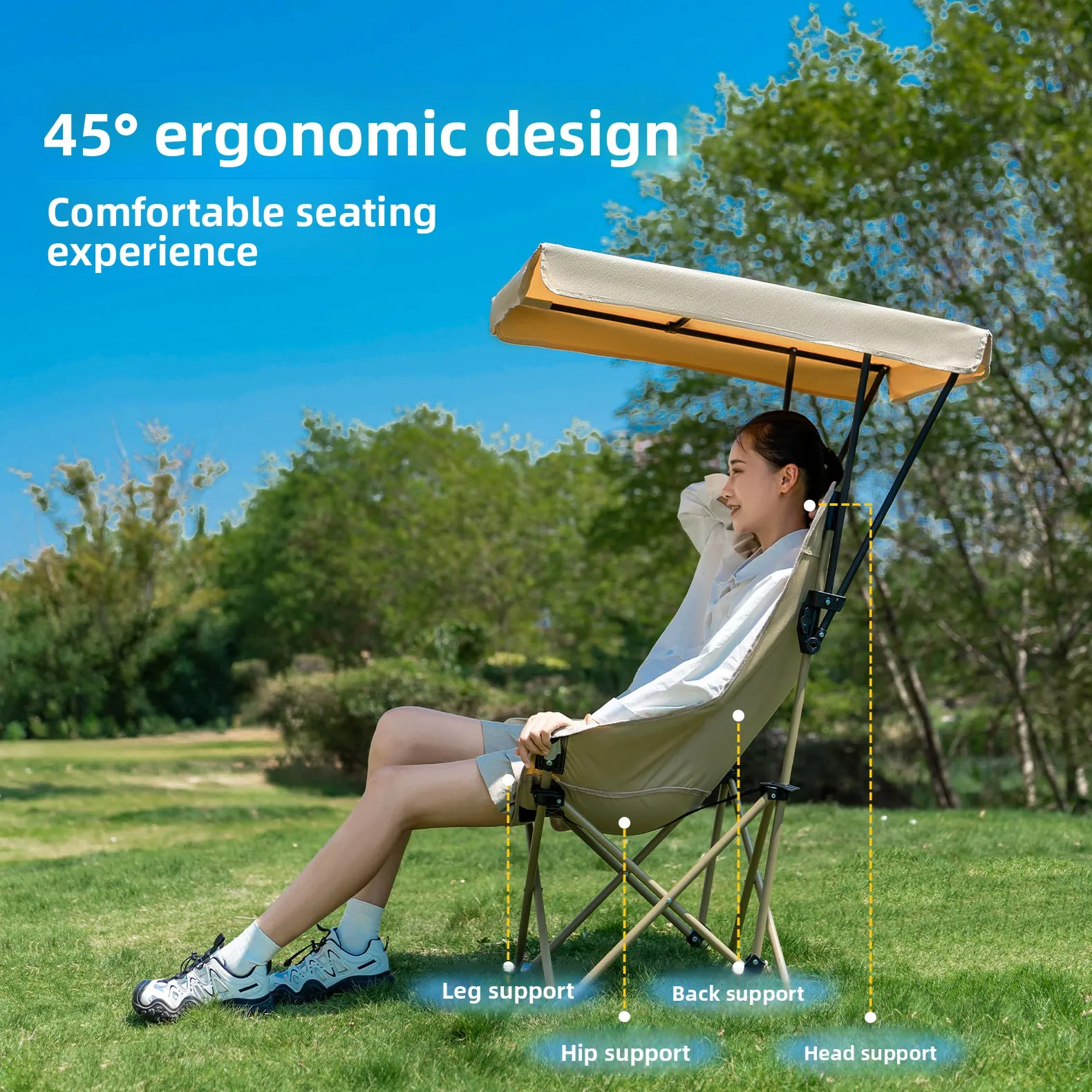 Portable High Back Moon Chair Foldable Sunproof Beach Recliner Outdoor Camping Fishing Picnic Stool