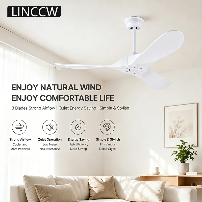 

52 60 Inch Ceiling Fan Without Light Remote Control DC Motor Reverse ABS Electric Fan Dining Room Living Room Ceiling Fan