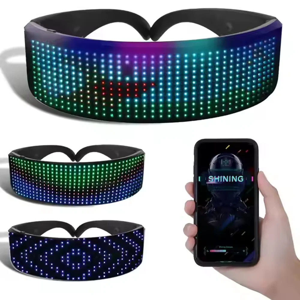

Customizable LED Glasses, Bluetooth Light up programmable Glasses for Raves, Festivals, Birthday