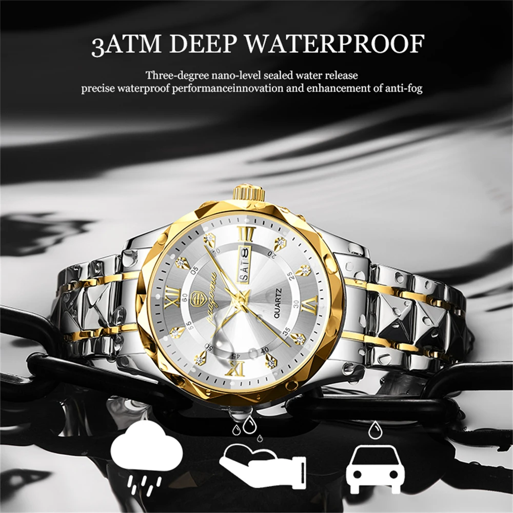 POEDAGAR Top Brand Luxury Man Wristwatch Waterproof Luminous Date Week Men Watches Stainless Steel Quartz Men\'s Watch Male reloj