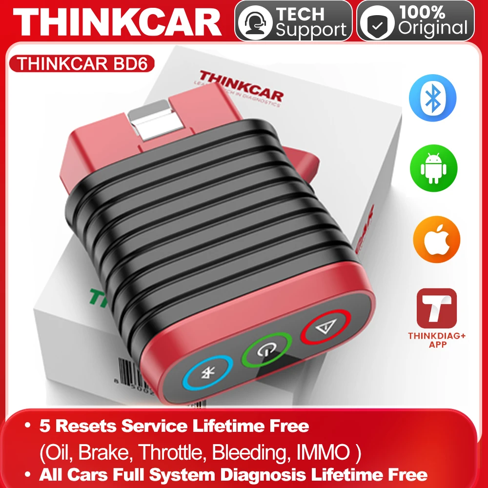 THINKCAR BD6 OBD2 Scanner Bluetooth, Wireless All System Diagnostic Tool para iOS & Android, 5 Lector de código de automóvil gratuito de