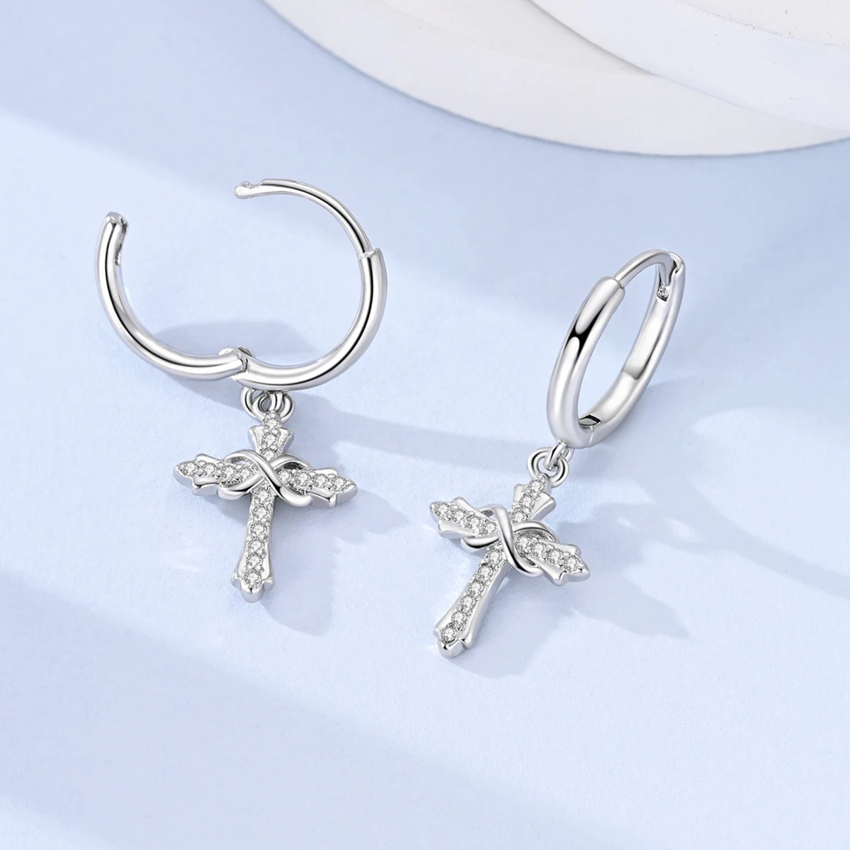 925 Sterling Silver Infinity Cross CZ Dangle Earrings For Women Religious Faith Hoop Drop Ear Accessories Gift