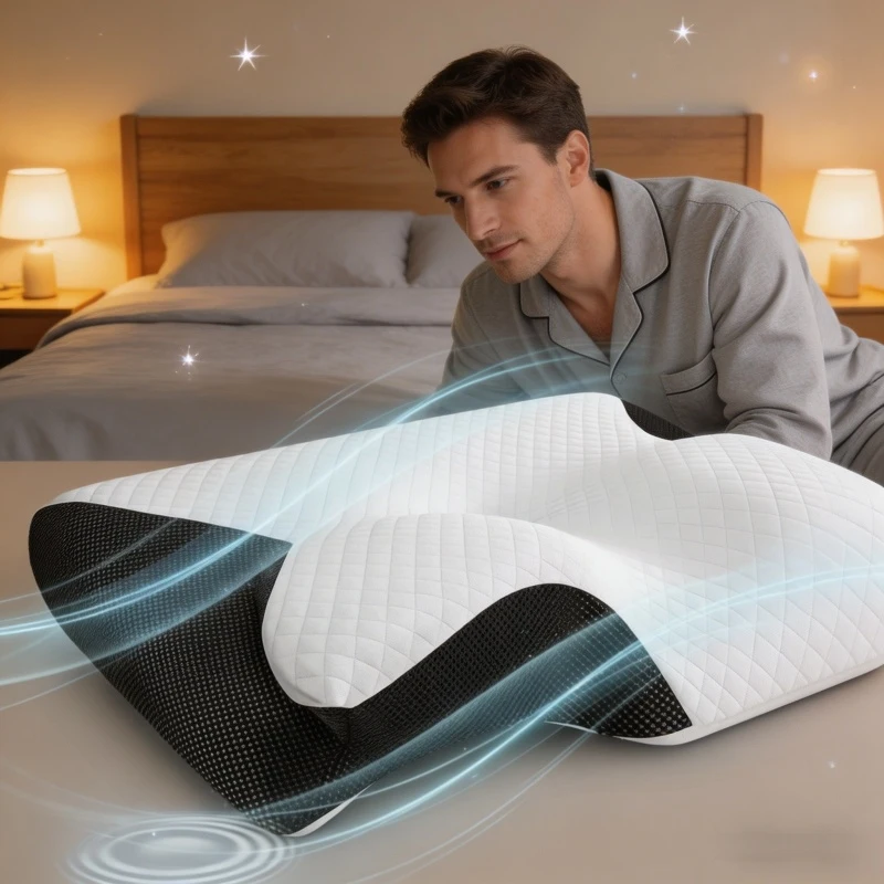Almohada Cervical Ergonómica 2 en 1 de Espuma Viscoelástica para el Hogar, Almohada Ortopédica para Aliviar el Dolor de Cuello al Dormir