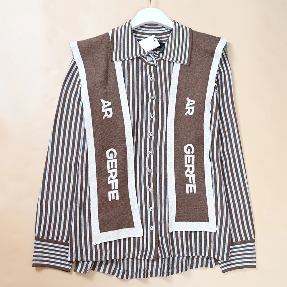 

Осенне-зимняя женская вязаная кофта с длинными рукавами, в полоску, повседневная, для работы, свободного кроя, на одной пуговице