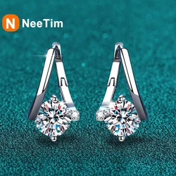 NeeTim 1 Carat Moissanite Earrings For Women 925 Sterling Silver Ear Stud Hoops Diamond  Engagement Wedding Fine Jewelry Gift