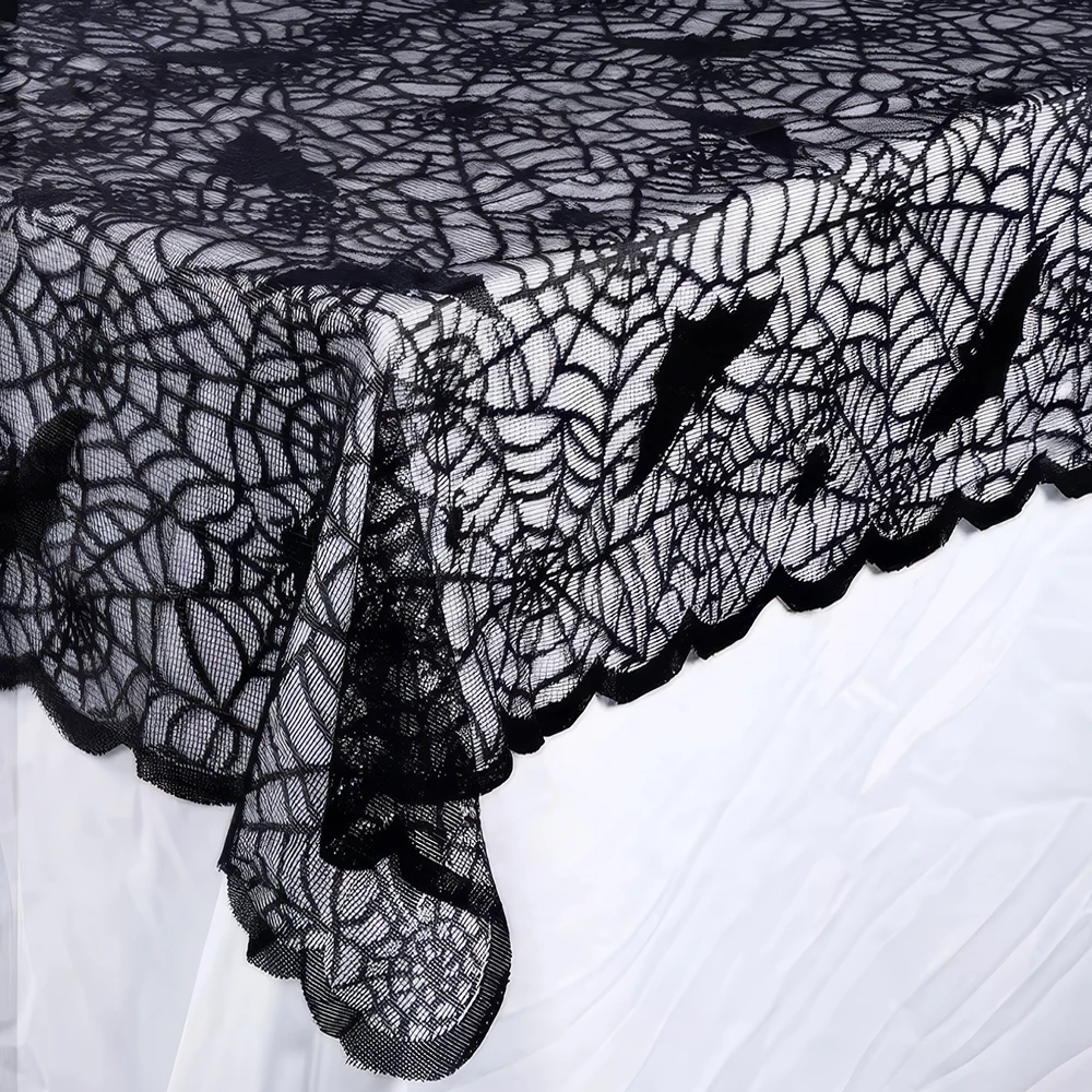 Halloween Bat Lace Tablecloth Black Woven Decorative Item for Festive Use Suitable for Any Tabletop Decoration