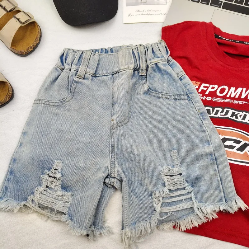 Boys Jean Shorts Summer High quality Ripped Hole Kids Denim Shorts For  Boys Children Shorts 2-8 Years Wear