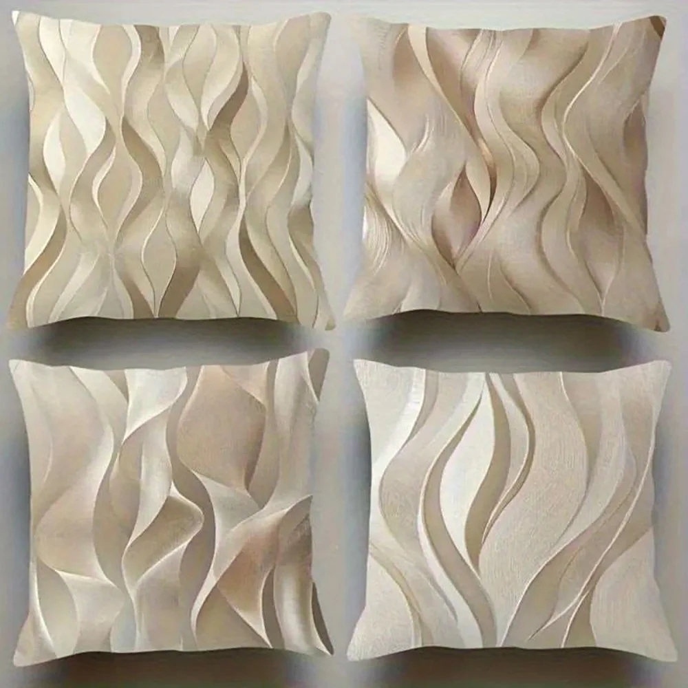 1PC 2D Flat Neutral Wavy Texture Decorative Throw Pillow Covers Modern Minimalist Home Decor for Sofa Bedroom Living Room