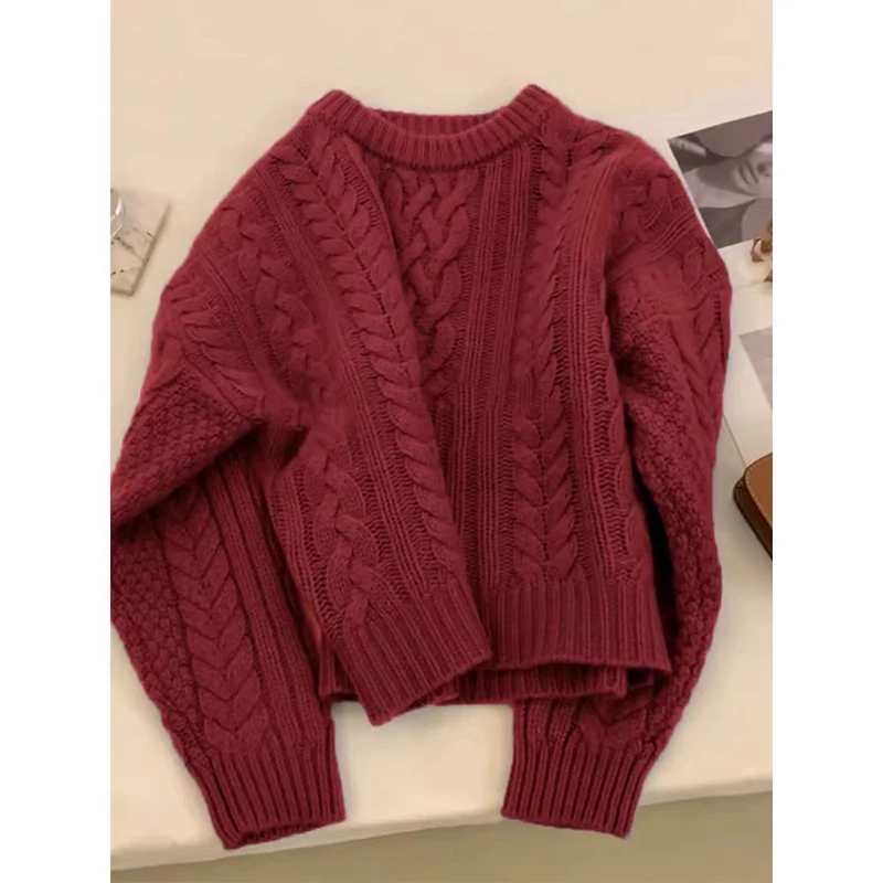 

Blue Pullover Knitted Sweater Women Autumn Winter O-neck Long Sleeve Thicken Tops Casual Simple Solid Ladies Sweater