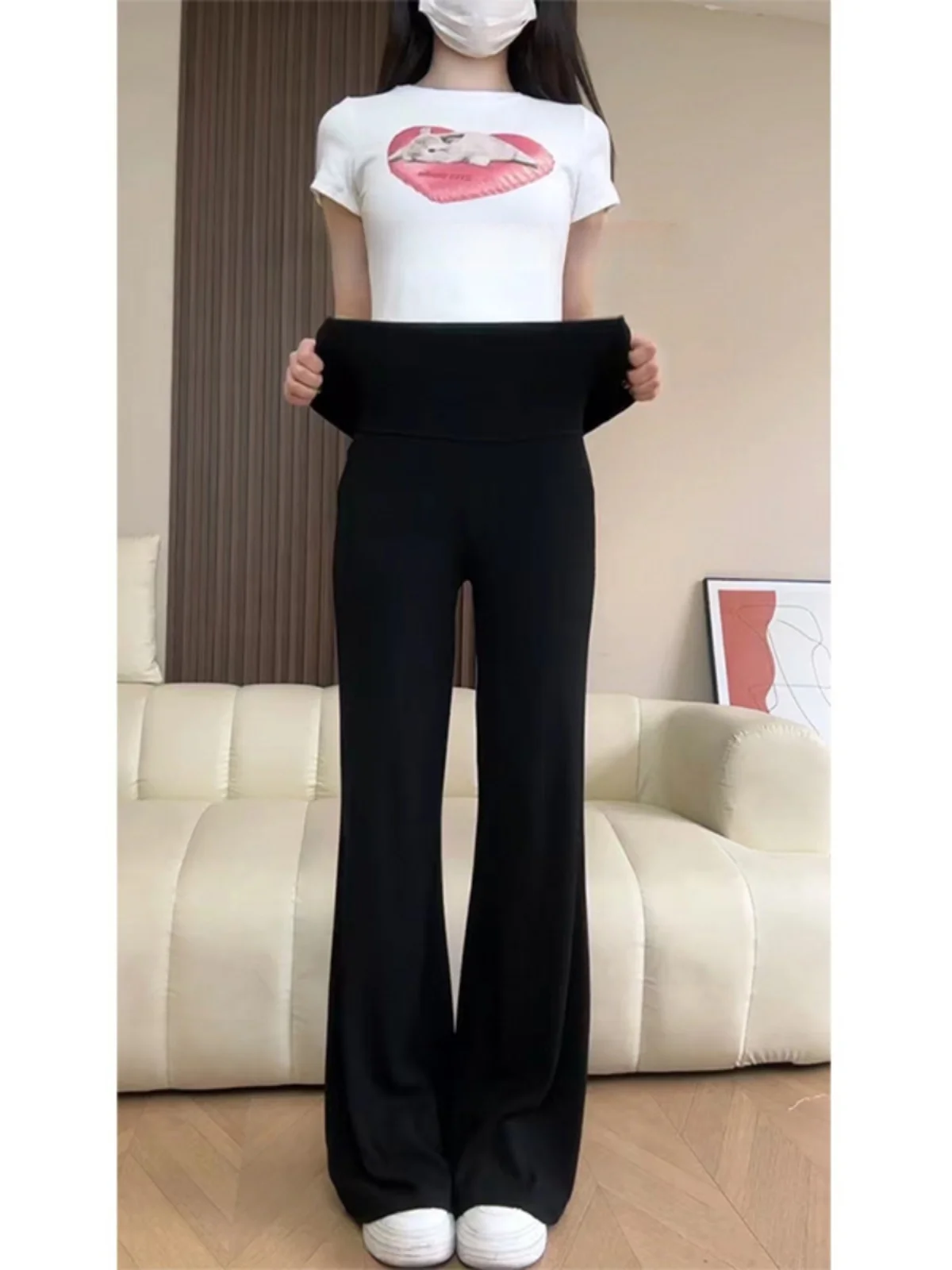 발레 클라우드 요가 팬츠 로우 웨이스트 플립 웨이스트 피트니스 스포츠 여성용 신축성 있는 루즈핏 캐주얼 부츠컷 스웨트팬츠