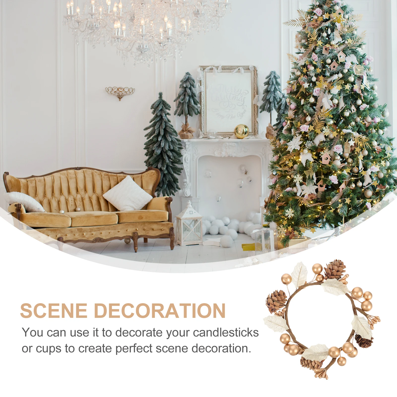 

4Pcs Decorative Berry Wreath Xmas Candlestick Cup Adornment Christmas Party Decoration Mini Garland Candlestick Berry Wreath