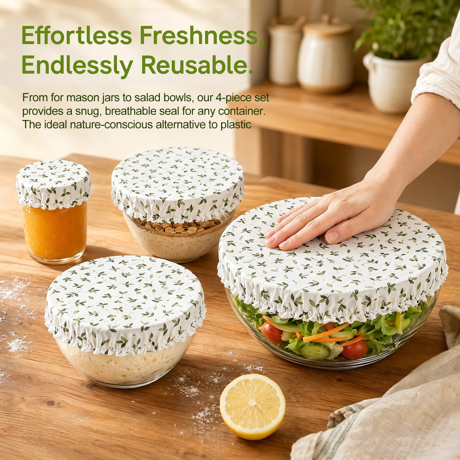 3/4 Pcs Bowl Covers Set Reusable Multi Size Mixing Bowl Cover Cotton Cloth Round Bread Proofing Covers for Home Kitchen Picnic