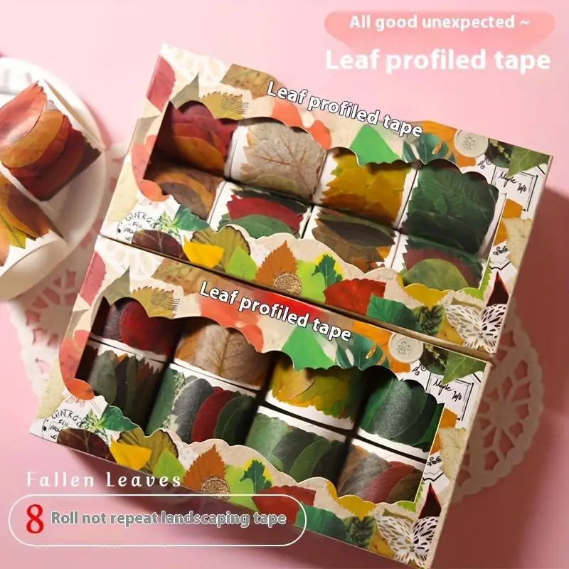 50pcs/Roll Vintage Plant Fallen Leaves Washi Tapes Stickers DIY Scrapbooking Decor Junk Journal Collage Stationery Craft Tapes