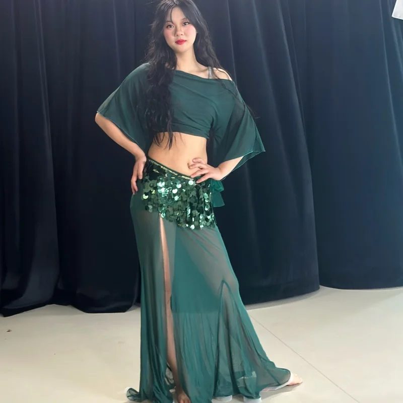 new-belly-dance-performance-set-for-women-sexy-slanted-shoulder-top-fishtail-long-skirt-2pcs-oriental-dance-practice-set