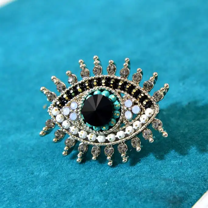 Eye Brooches Women Alloy Simulated Pearl Eye Collar Pins Gifts Rhinestone Black Blue