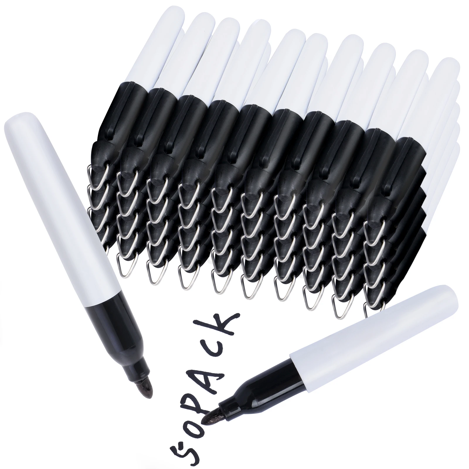 50 Pcs Mini Permanent Markers with Cap Clips Golf Ball Marker Pen Dry Erase Mark School Office Supplies