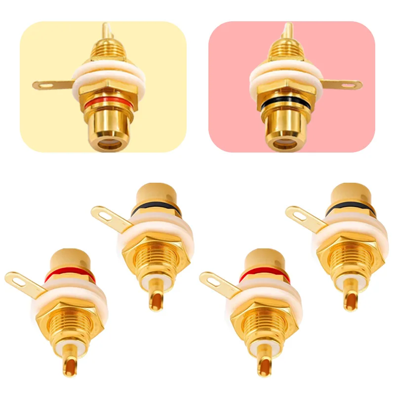 4Pcs 3.5mm Gold Plated RCA Female Socket Chassis Panel Mount Connector with Nut Solder, Audio Amplifier Speaker DIY Accessories