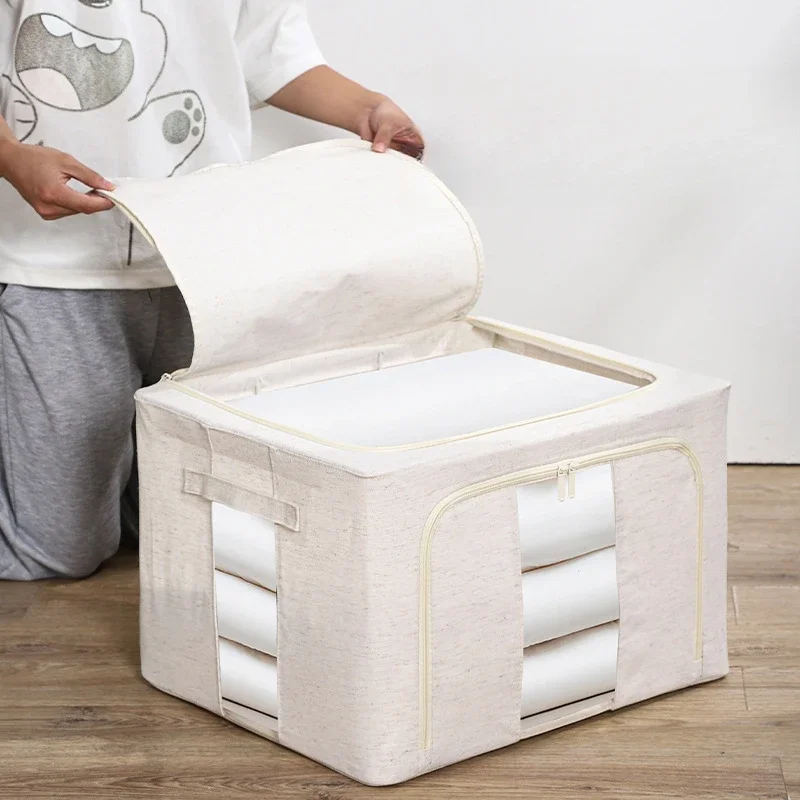 

Storage Boxes Bins PP Board Washable Cotton Linen Nylon Fabric Folding Organizing Steel Frame Clothes Large Capacity