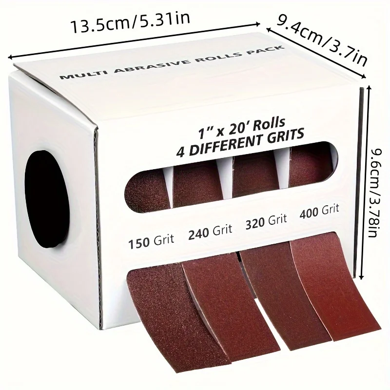 One Roll Contains 5 Different Coarse Sandpaper Rolls, 80-600 Grit, Suitable for Woodworking, Auto Repair Metal Polishing