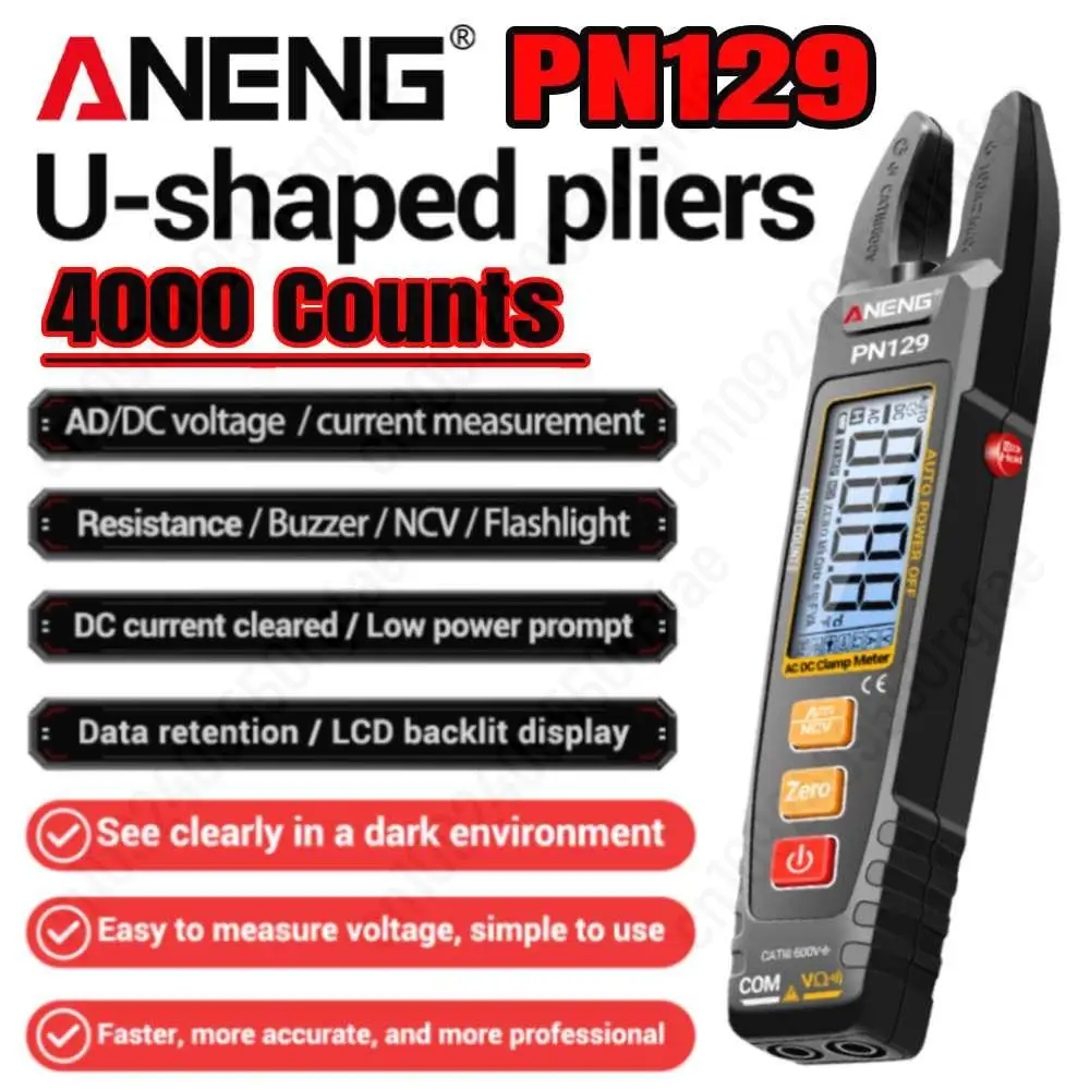 ANENG PN129 Smart Multimeter Professional Clamp Meter U-shaped 4000 Counts NCV AC/DC 600V Voltage Current Resistance Tester