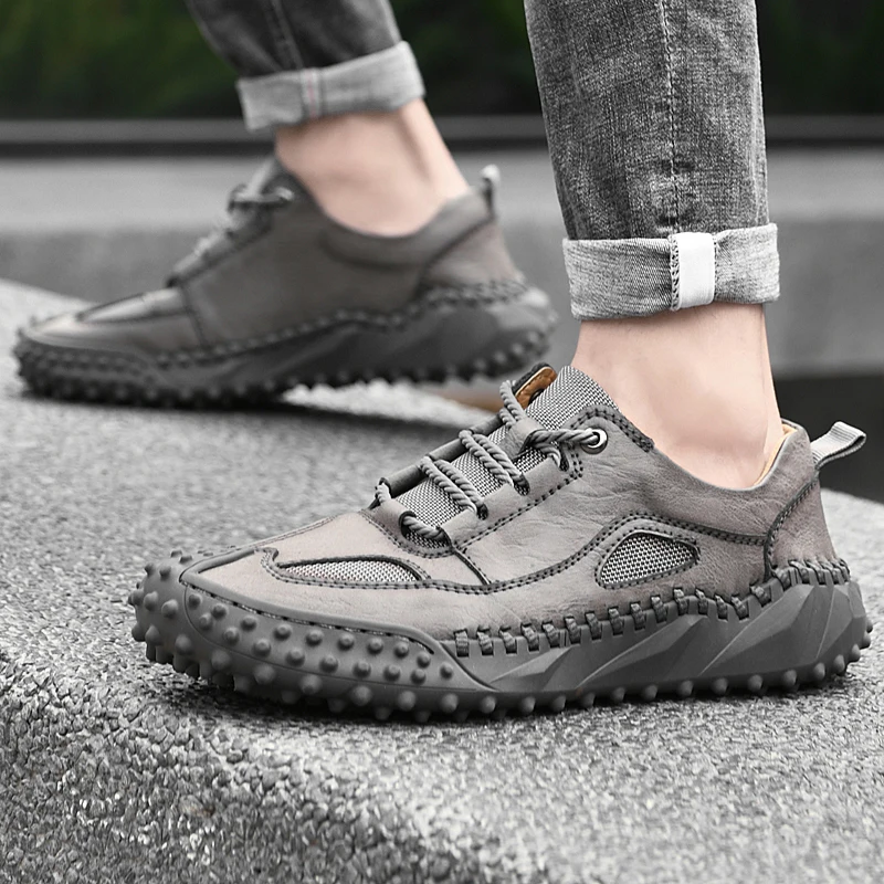 

Мужские уличные спортивные туфли для отдыха, высококачественные, ручной работы, удобные, из мягкой кожи, нескользящие, на плоской подошве, для путешествий и походов