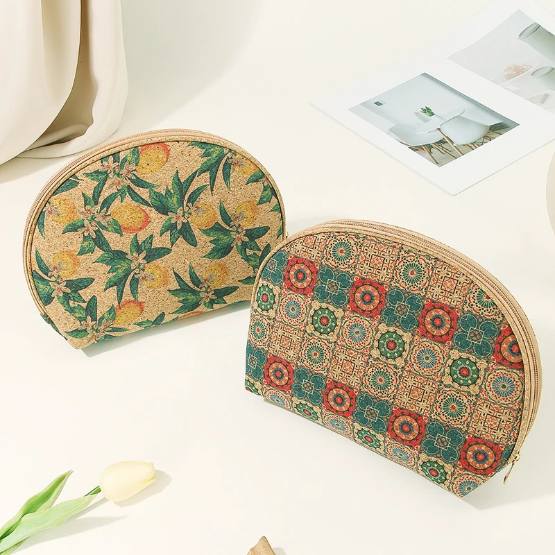8pcs Makeup Bags Women Cork Leather Butterfly Lemon Printing Half Moon Travel Storage Bag Mix Color