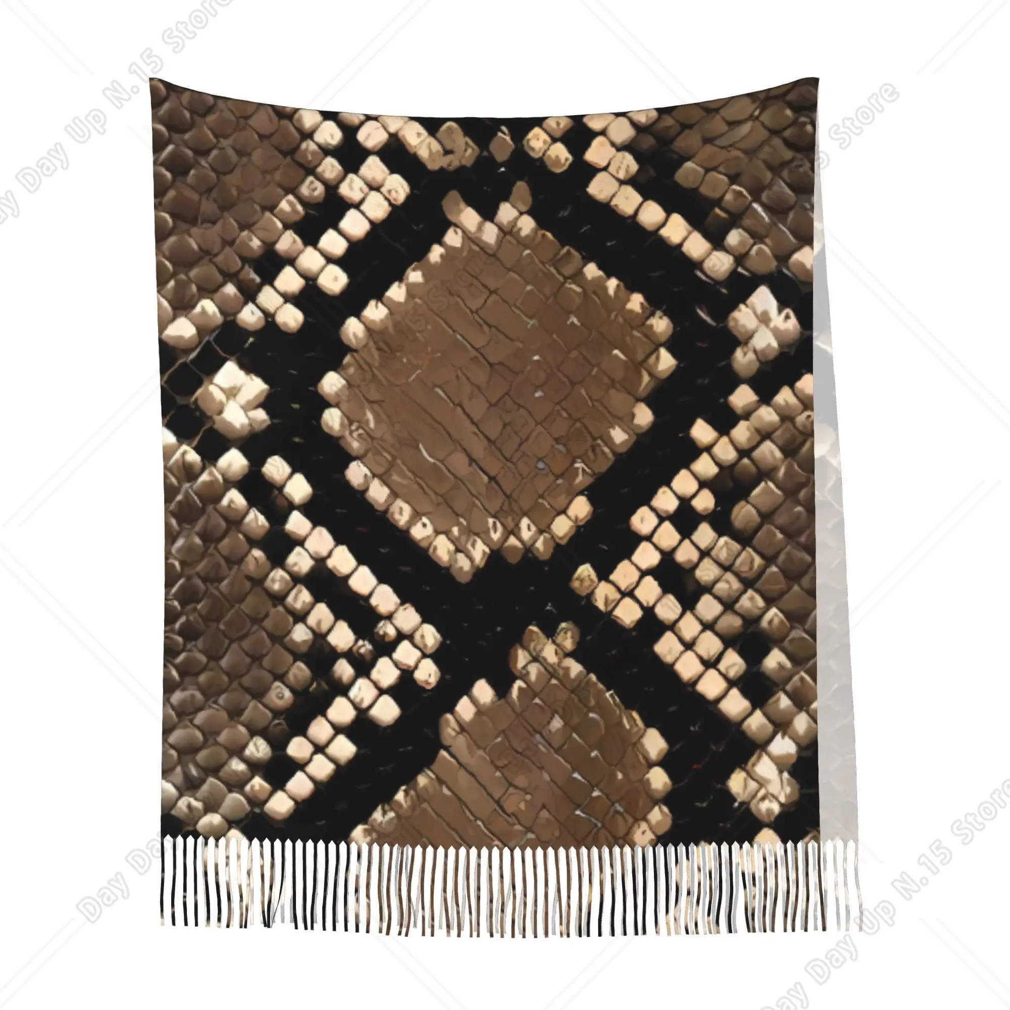 Realistic Brown Snake Skin Rhombus Printed Shawl Fringed Soft  Scarf Luxury Elegant Ladies Daily Shawl Wrap