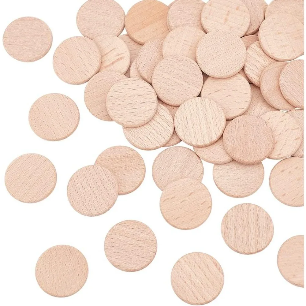 50Pcs 30.5mm Blank Beech Wood Slices Log Color Flat Round Wooden Discs 3.5mm Thick Without Textures Smooth Unfinished Wooden