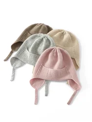 Children 100 Pure Cashmere Knitted Bomber Hat Kids Thick Earmuff Russian Aviator Caps Ushaka Hat Earflaps Winter for Boys Girls