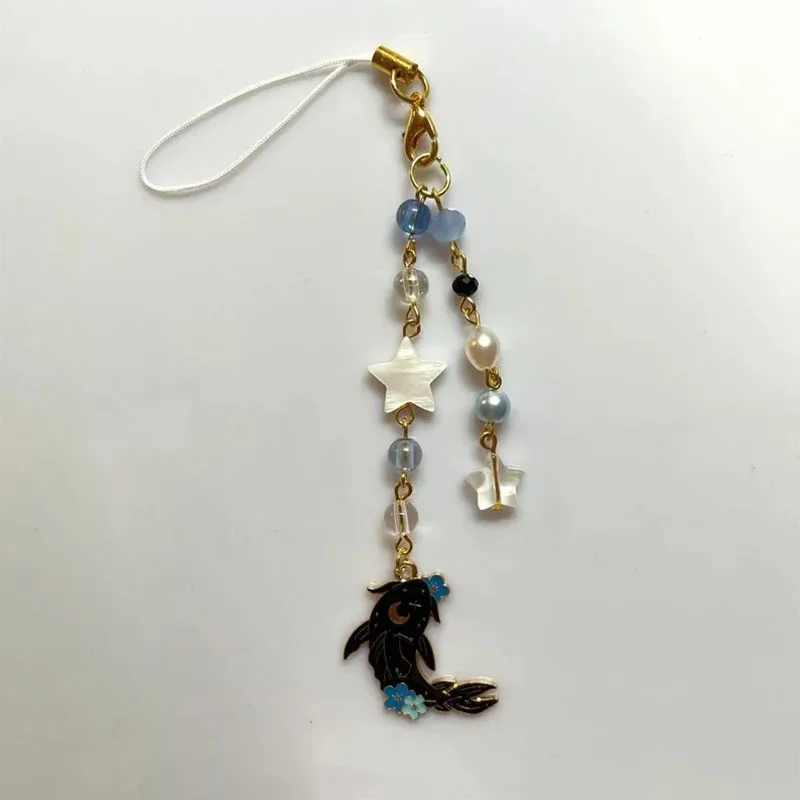 Handmade satosugu beaded mobile charm y2k keychain golden