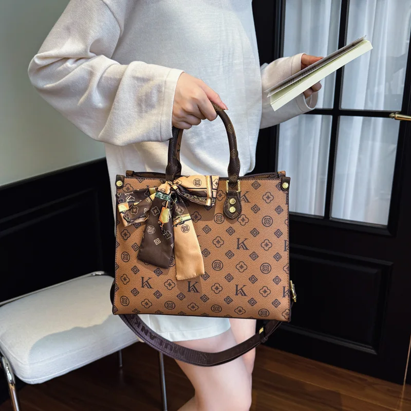 

2025 Monogram Tote Bag for Women Vintage Print Shoulder Purse Spacious Adjustable Crossbody Strap with Top Handle