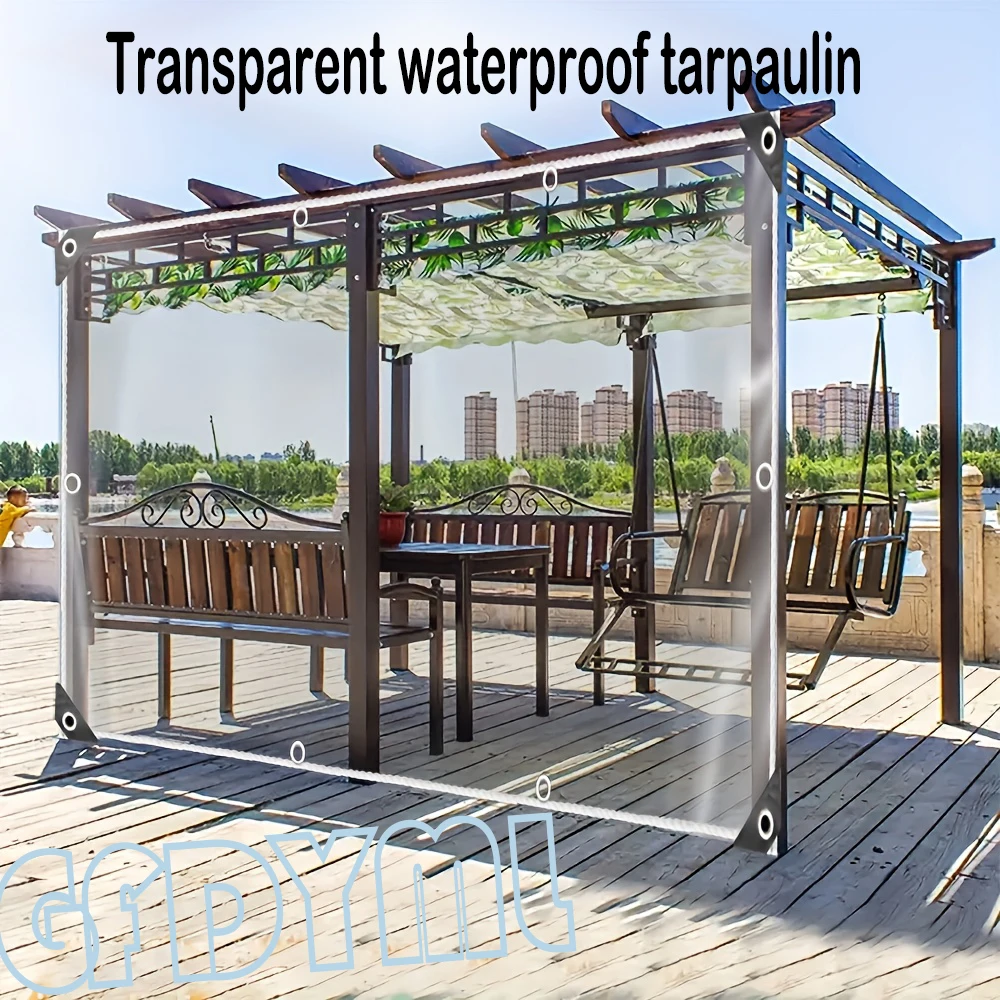 Clear PVC Grid Waterproof Sheet Heavy Duty Rain Cover with Metal Eyelets Outdoor Garden Patio Plant Protection Tarpaulin