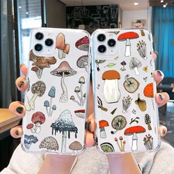 Clear Phone Case For iPhone 15 14 13 12 Pro MAX 11 XS XR 8 Plus Creative Minimalist Graffiti Line Mushroom Soft TPU Cover Coque