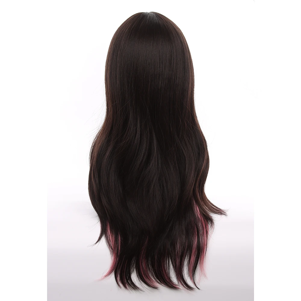 باروكة صناعية طويلة مموجة باللونين الأسود والوردي للنساء، تصميم مقاوم للحرارة، مثالية للحفلات التنكرية والارتداء اليومي